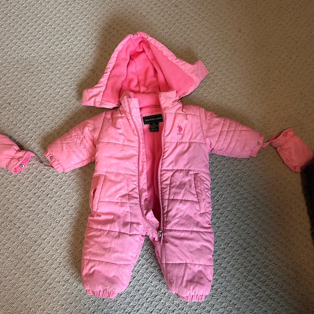 US Polo Assn. pink snowsuit, 12M
